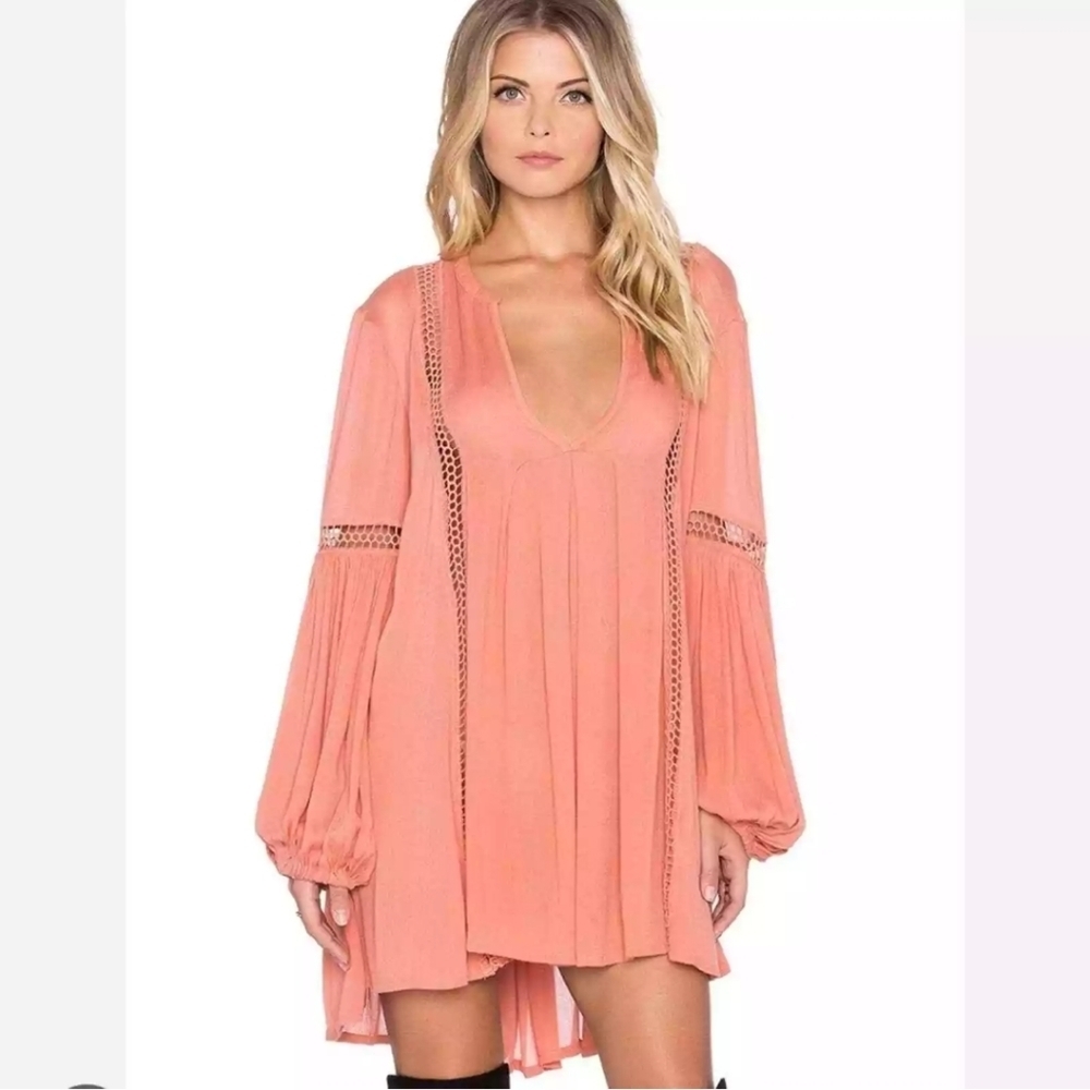 Free People Coral Long Sleeve Mini Dress